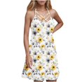 thumbnail image 2 of Galaxy Print Dress for Women Summer Sleeveless Casual A Line Tank Sundress Criss Cross V Neck Mini Dress, 2 of 6