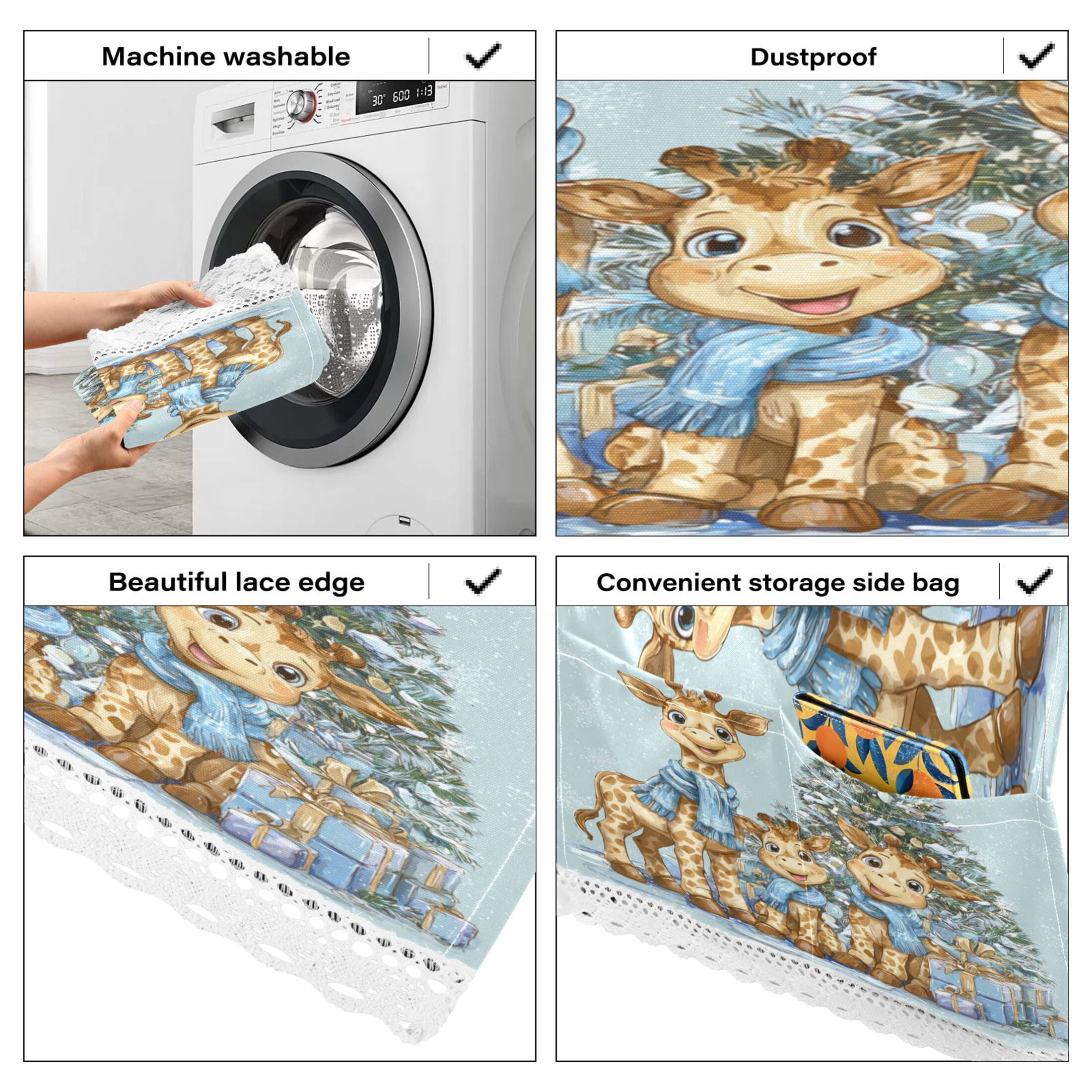 Wobogo Giraffe Family Washing Machine Cover Dustproof Washer Dryer Cover Waterproof Laundry Room Decorative Protector