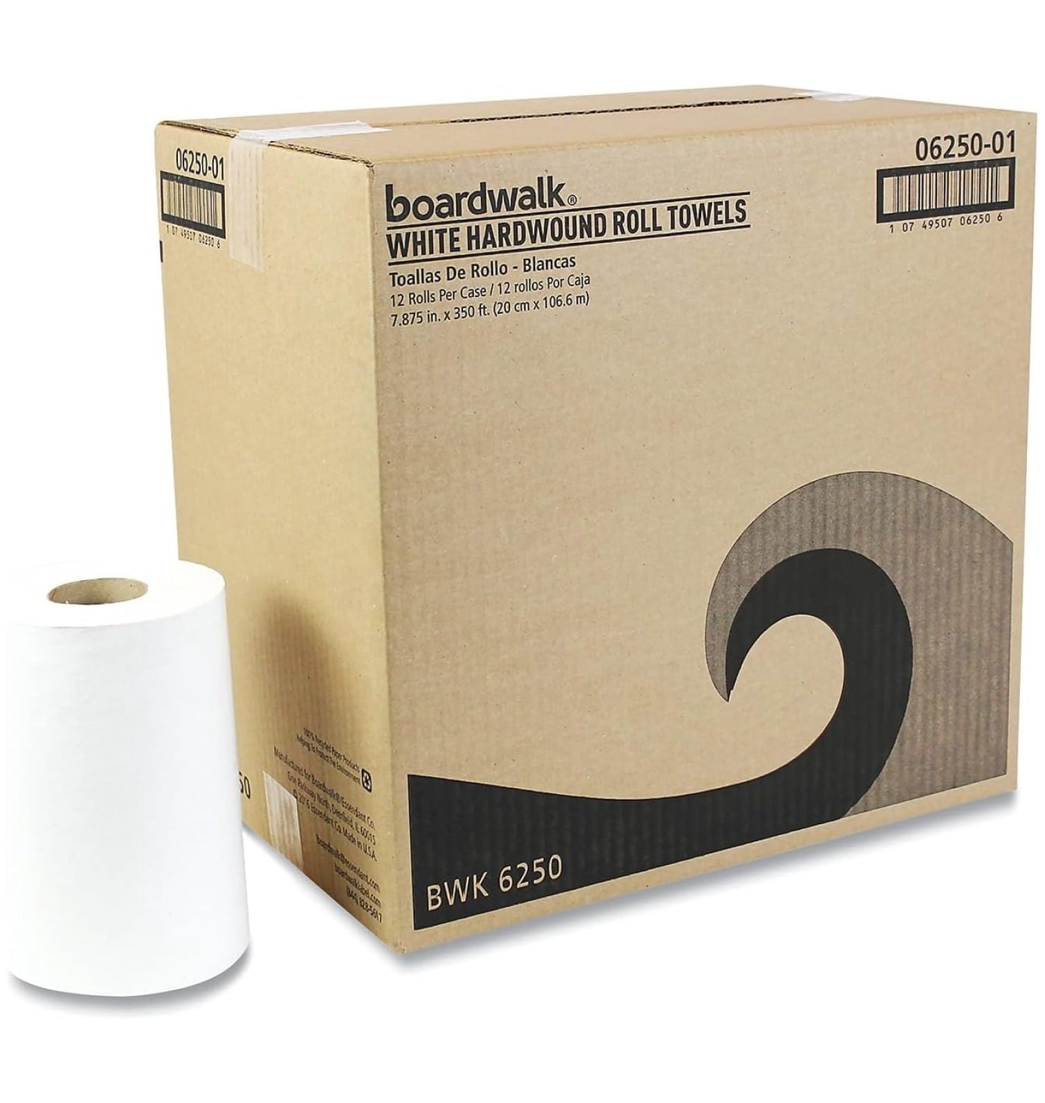 Hardwound Paper Towels, Nonperforated 1-Ply White, 8" W, 2" , 350'/Roll