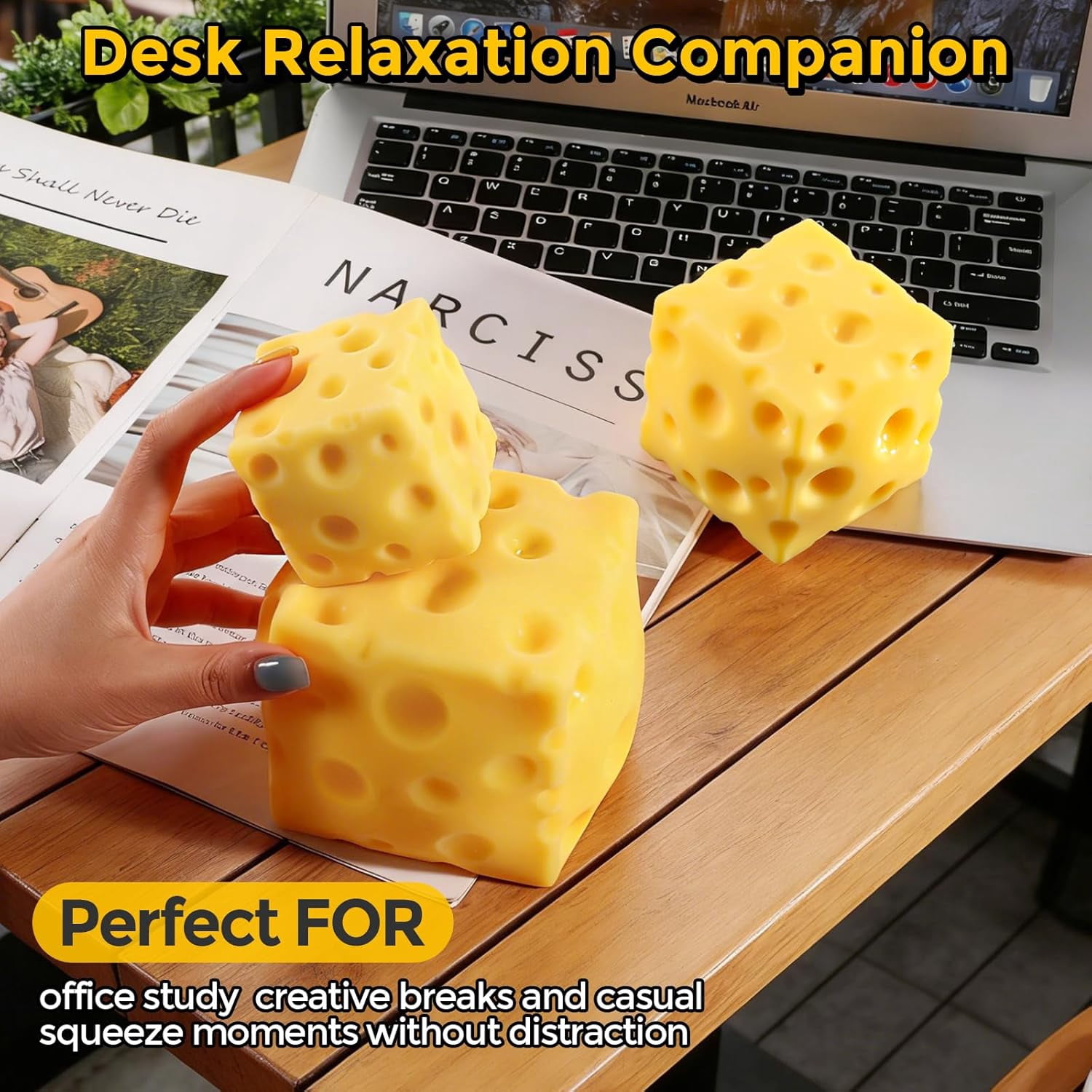 Cheese Squishy (6cm),Cheese Block Squeeze Toys,Squishies Stress Relief Fidget Toys,Stocking Stuffer Novelty Gifts for Birthday (2.4 inch)