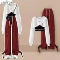 thumbnail image 2 of Spring/Summer Set Women's Korean Loose Design Casual Top+suspender+work Wide Leg Pants Three Piece Set Trendy, 2 of 5