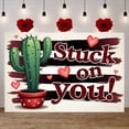 thumbnail image 3 of Cartoon Stuck on You Banner Red & Green Tone Romantic Backdrop Heart Print Potted Cactus Design Love Display for Valentine's Day Celebration Couple Anniversary Party Love Confession Occasion, 3 of 3