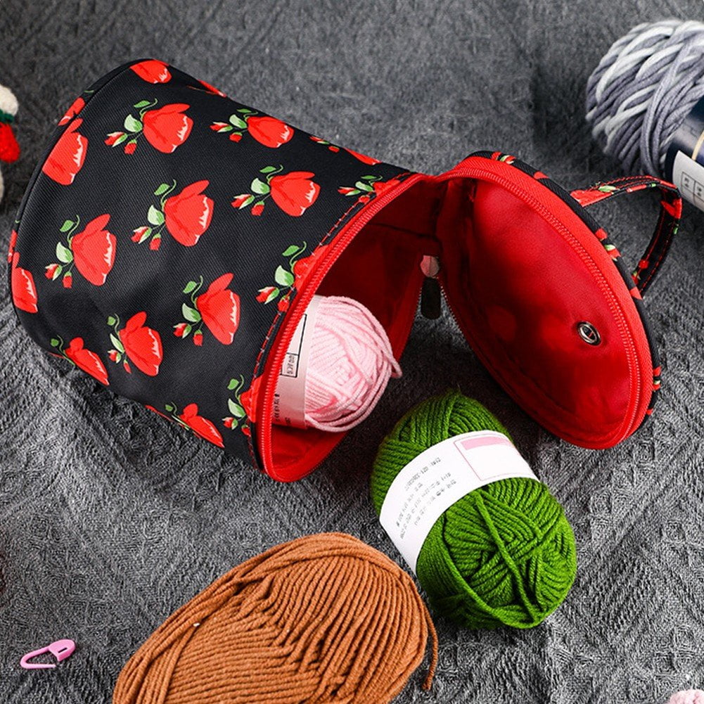 Empty Small Yarn Storage Organizer Bag, Portable Yarn Storage Bag, Round Knitting Bag, Zipper Crochet Bags Knitting Organizers Handbag for Yarns Sewing Tools
