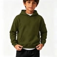 thumbnail image 2 of BLVB Boys Hoodies Casual Solid Color Pullover Long Sleeve Hooded Sweatshirt Kids Fall Clothes 4-15 Years(Army Green,8-9Years), 2 of 5