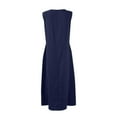 thumbnail image 4 of Mohiass Cotton Linen Dresses for Women 2025 Summer Casual V Neck Sleeveless Maxi Dress Flowy Beach Vacation Travel Dress Navy M, 4 of 7