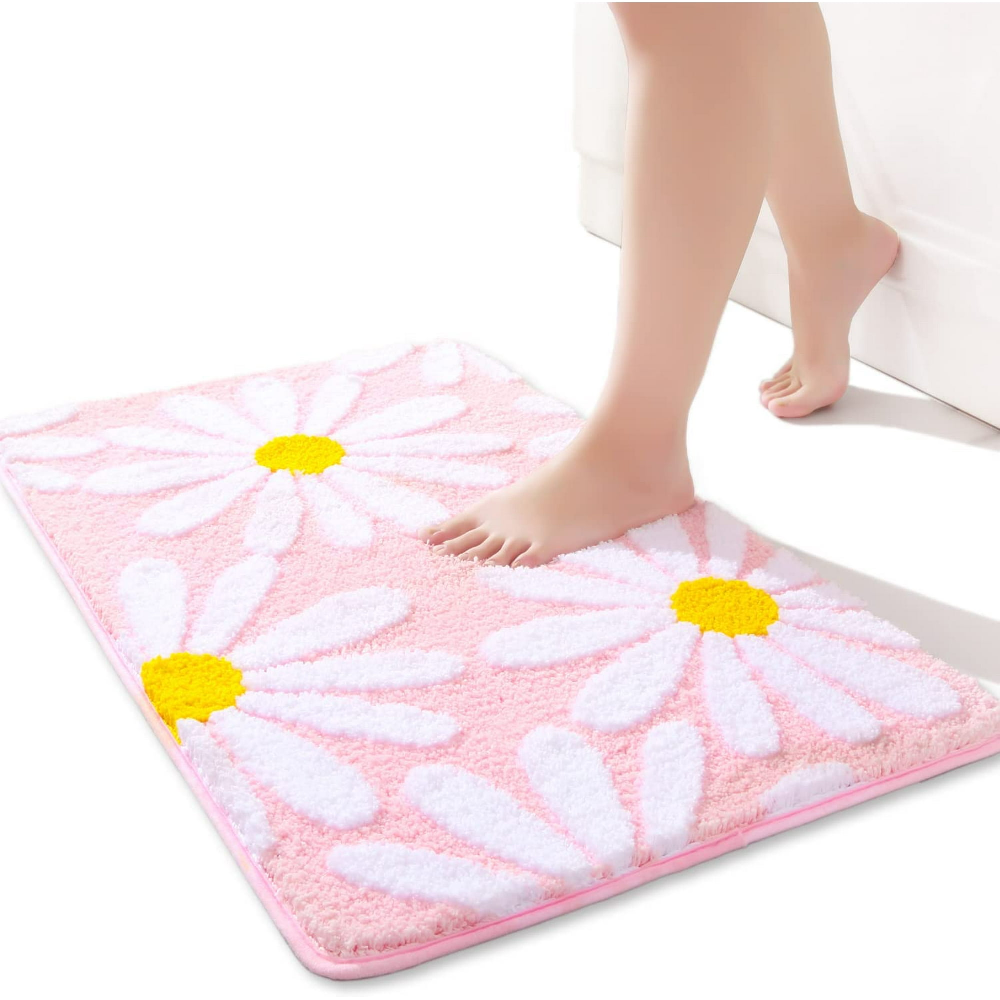 Tapis De Bain Fleur Microfibre - 65x65cm - Absorbant, Antidérapant - Pour Salle De Bain, Douche - Jaune