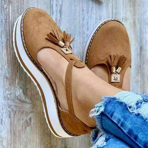 jsaierl Sandals for Women Boho Tassel Straps Comfortable Platform Cutout Hollow Casual Summer Closed Toe Sandal