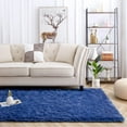thumbnail image 3 of Softlife Super Soft Fluffy Velvet Carpet for Bedroom, 4' x 5.3' , Light Navy, 3 of 6