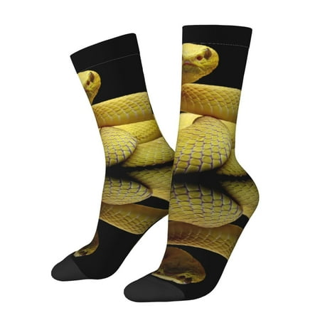 Gukieu Yellow White-Lipped Pit Viper Print Contrast Color Mid-calf Socks, Sweat-wicking Athletic Socks, Unisex Clothing Accessories