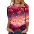 thumbnail image 2 of Cadancy Women Valentine Shirt Heart Print 3/4 Sleeve Plus Size Round Neck Tunic Tops Loose Fit Lounge Trendy Cute Tees Valentines Day Shirts Outfits, 2 of 5