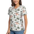 thumbnail image 2 of Vsdgher Vintage Palm Trees Women Shirts V Neck Short Sleeve Tops T-Shirt Basic Tees, S to 3XLXX-Large, 2 of 5