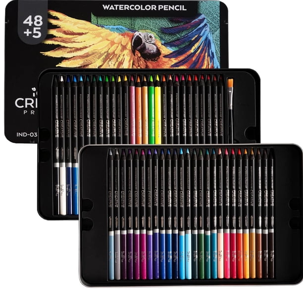 Colores acuarelables Indra Creative 48+5 lápices profesionales de acuarela con pincel y sacapuntas p