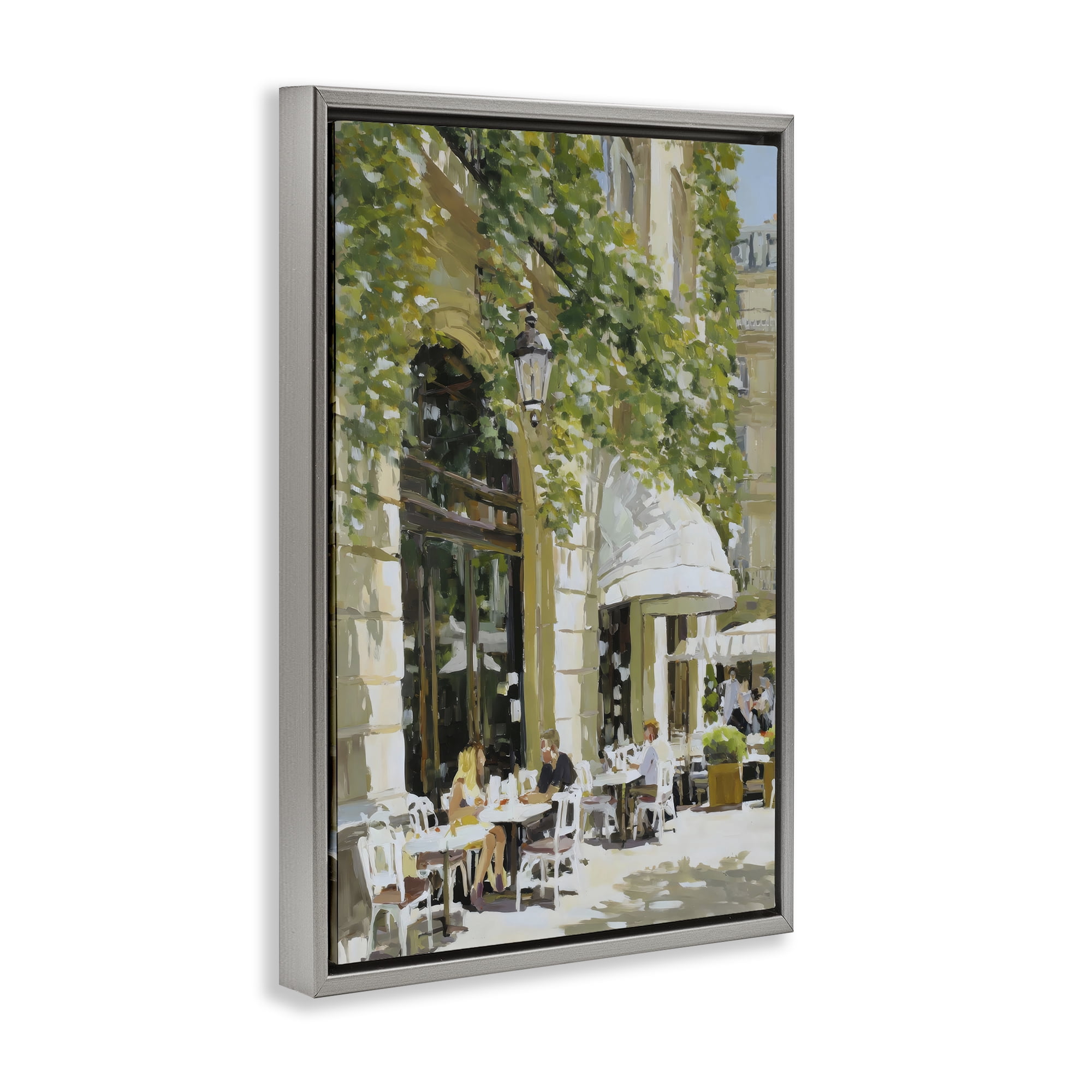 Stupell Industries Sunny Day Cafe Terrace Gray Framed Floater Canvas Wall Art, design by Petal Prints Design