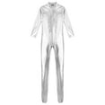 thumbnail image 3 of inlzdz Womens Shiny Metallic Long Sleeve Unitard for Gymnastics Dance Performance Silver M, 3 of 5
