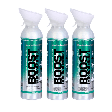 Boost Oxygen 10 Liter All-Natural Respiratory Support Pure Oxygen Canister, Menthol Eucalyptus (3 Pack)