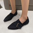 thumbnail image 4 of Samdudou Flat Shoes for Women Closed Toe Pointed Front Slip On Loafers Faux Suede Texture Bold Metallic Buckle Strap Detail Chic Dressy Footwear for Formal Events, 4 of 9