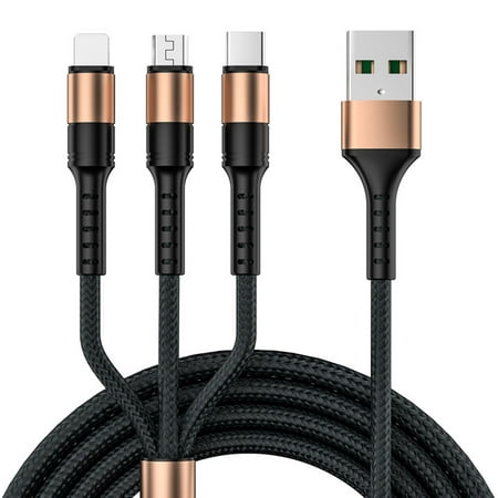 HULPPRE 4ft Universal Charging Cable 3 in 1 Nylon Braided USB Cable 5A Fast Multiple Charger Cable Compatible with iPhone/Samsung Galaxy/Huawei/iPad and More