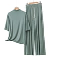 thumbnail image 3 of Fengactive Womens Mock Neck Lounge Set Half Sleeve Top and Drawstring Wide Leg Pants Sleepwear, 3 of 5
