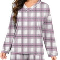 thumbnail image 6 of Fmbrln Womens Pajamas Sets Long Sleeve V Neck Shirts Tops and Wide Leg Pajamas Pants Sets Fashion Plaid Print Soft Comfy Home Sleepwear Sets, 6 of 7