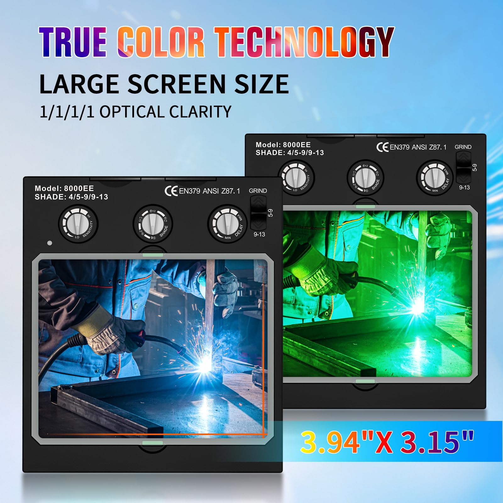 Welding Lens Auto Darkening Welding Helmet Lens True Color Technology with 4 Arc Sensor Ajustable Shade Range 4/5-13 Automatic LCD Lens Dimming Shade Filter 4.49x5.24in Auto Welding Lens