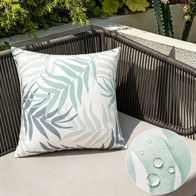 CaiYueKe Throw Pillow Covers Outdoor Waterproof Cozy Graceful Fan-Shaped Leaves Decorative Cushion Cases for Garden Patio Tent Balcony Couch Sofa 18 X 18 Inches