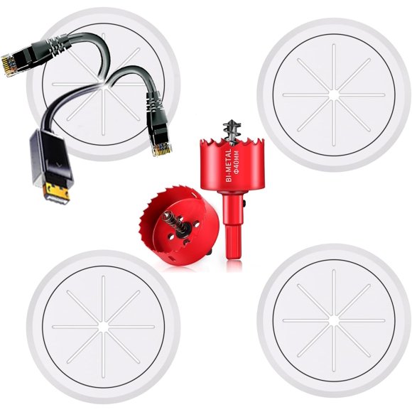 Wall-Mount TV Cable Management Kit - Conceal Wires,Cable Management Kit Hides Wires Behind The Wall Includes 4 Pass-Throughs and Hole Saw Drill Attachment for Easy