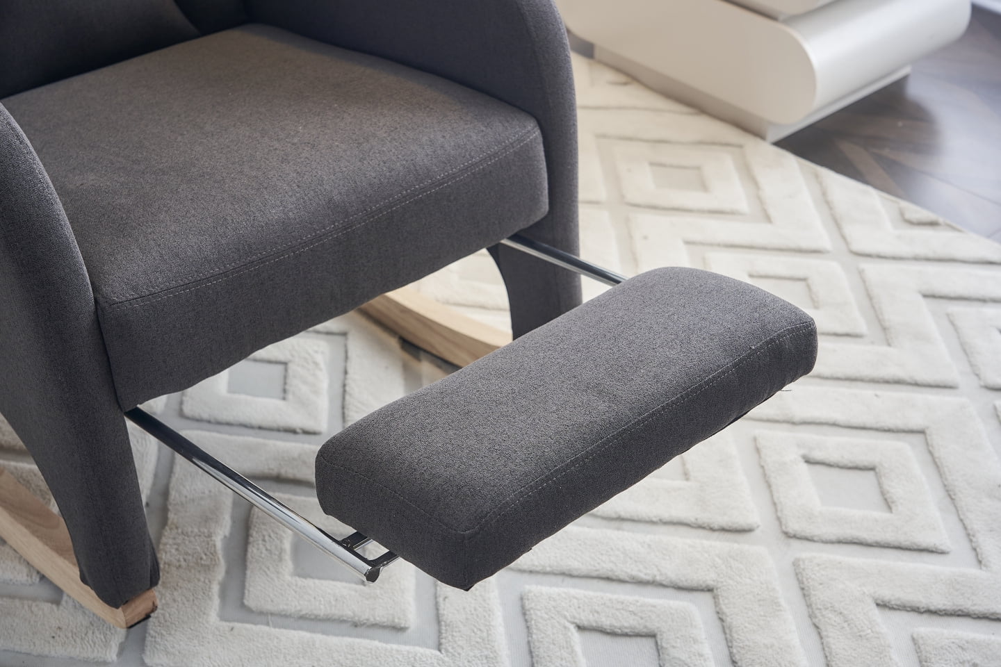 Rocking Chair Nursery, Nursery Rocking Chairs with Adjustable Footrest & Side Pocket, Comfy Rocking Chairs in Teddy Fabric, Reading Arm Glider Chair for Bedroom, Living Room, Office, Dark Grey