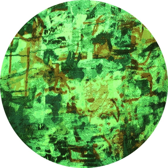 Ahgly Company Indoor Round Abstract Green Contemporary Area Rugs, 7' Round