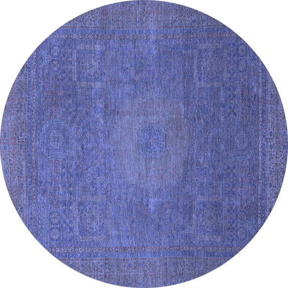 Ahgly Company Machine Washable Indoor Round Oriental Blue Modern Area Rugs, 7' Round