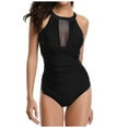 thumbnail image 1 of Bikini Ensembles pour Femmes Maillot de Bain une Pièce en Maille Froncée Col Rond Monokini Col Haut S, 1 of 9