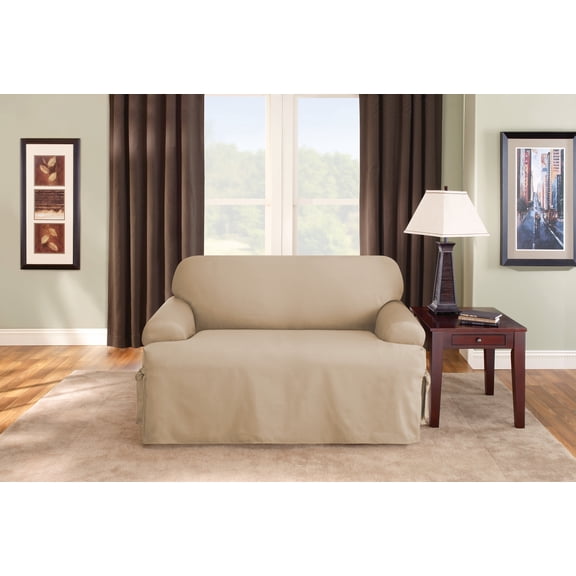 SureFit  Duck 1 Piece T Cushion Loveseat Slipcover Tan