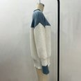 thumbnail image 5 of Color Block Knit Women Sweater Navy Cream Ribbed Crewneck Pullover Long Sleeve Loose Fit Top S-XL, 5 of 7