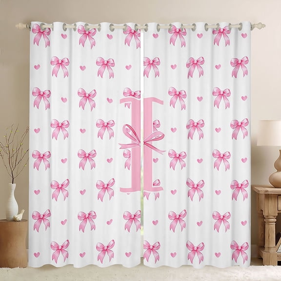 Erosebridal Pink Bowknot Heart Letter I Black Out Curtains, Cute Princess Style Curtains Pack of 2 (42x63 Each) for Girls