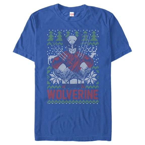 Men's Marvel Ugly Christmas X-Men Wolverine Graphic Tee Royal Blue Large