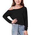 thumbnail image 2 of Gubotare Girls Off The Shoulder Tops Trendy Cold Shoulder T-Shirt Long Sleeve Loose Crop Blouse Size 14-15 (Black,14-15 Years), 2 of 6