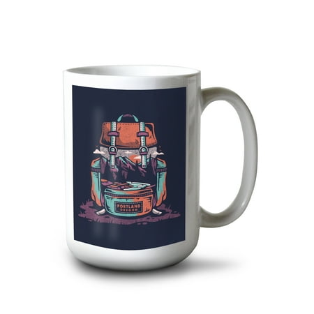

Lantern Press 15 fl oz Ceramic Mug Portland Oregon Tent Distressed Vector Shapes Dishwasher & Microwave Safe