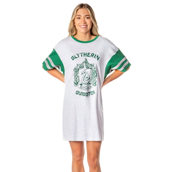 Harry Potter Womens' Hogwarts All Houses Jersey Nightgown Pajama Shirt - Gryffindor Slytherin Hufflepuff Ravenclaw