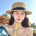 thumbnail image 2 of French flat topped straw hat, women's big head circumference, beach top hat, woven sun protection hat, summer, 2 of 9