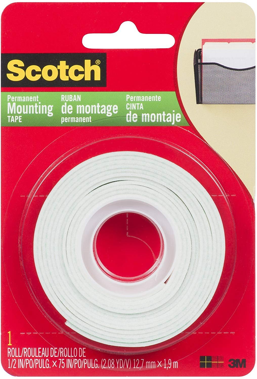3M Scotch Indoor Mounting Tape .5 x 75 inch Pack of 10 