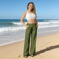 thumbnail image 2 of Nestiefly Cotton Linen Pants Women 2026 Summer Casual High Waist Straight Leg Trousers Lightweight Loose Pant with Pockets Army Green XL, 2 of 7