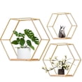 thumbnail image 1 of Juego de 3 estantes de pared hexagonales, estante colgante, estante flotante de madera y Metal, almacenamiento de pared para cocina, baño, decoración de pared del dormitorio, 1 of 1