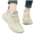 thumbnail image 5 of Womens Sneakers Breathable Knitted Slip on Soft Sole Tennis Shoes Comfortable Lace up Antislip Solid Color Sneakers Beige Size 7, 5 of 7