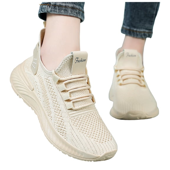 Rokment Running Tennis Walking Shoes for Women Lightweight Breathable Mesh Memory Foam Trainners Fitness Jogging Driving Athletic Sneakers Outdoor Sports Beige Size 6.5
