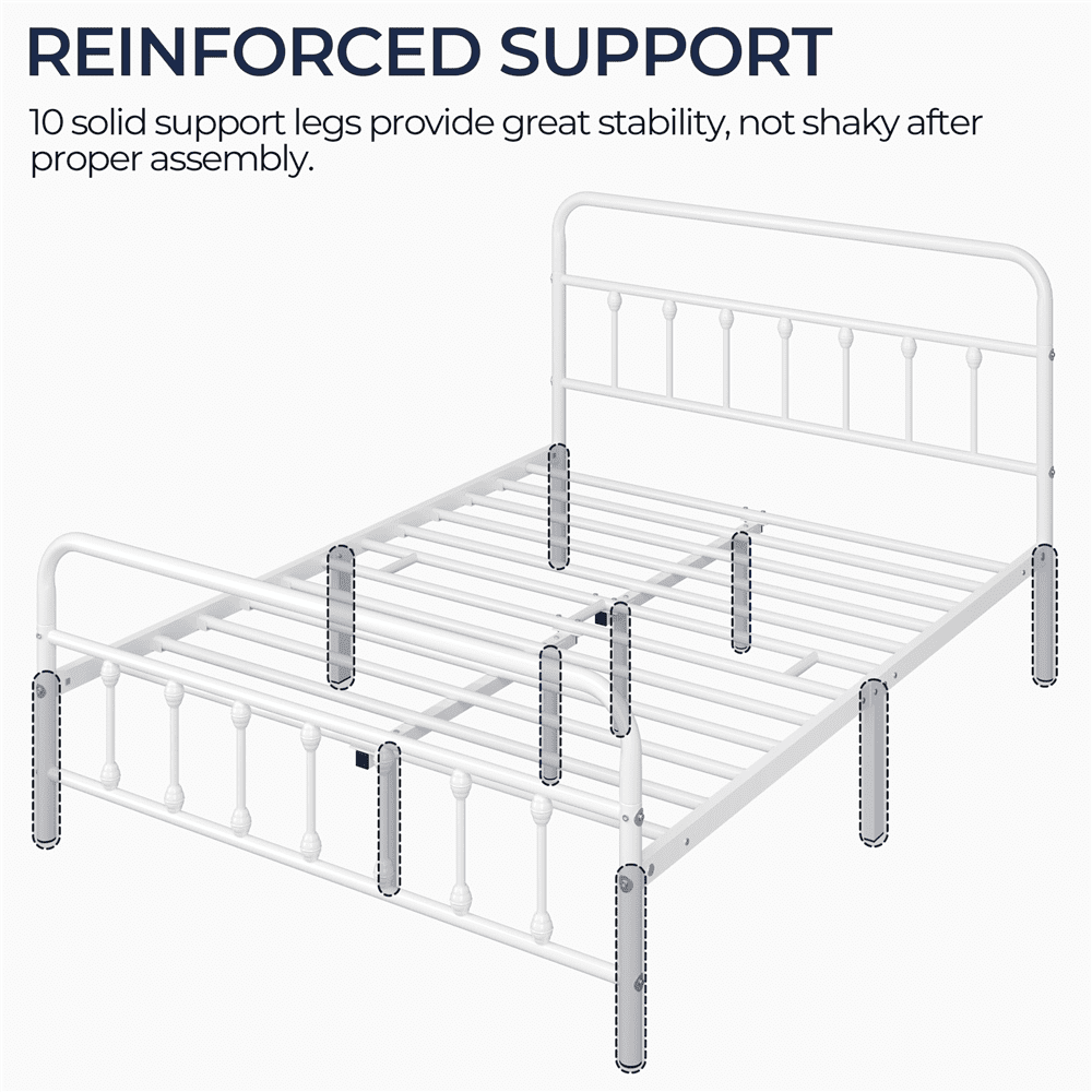 Fullfurnique Lit de plateforme métallique avec tête et pied de lit hauts pour adultes, Twin, Blanc