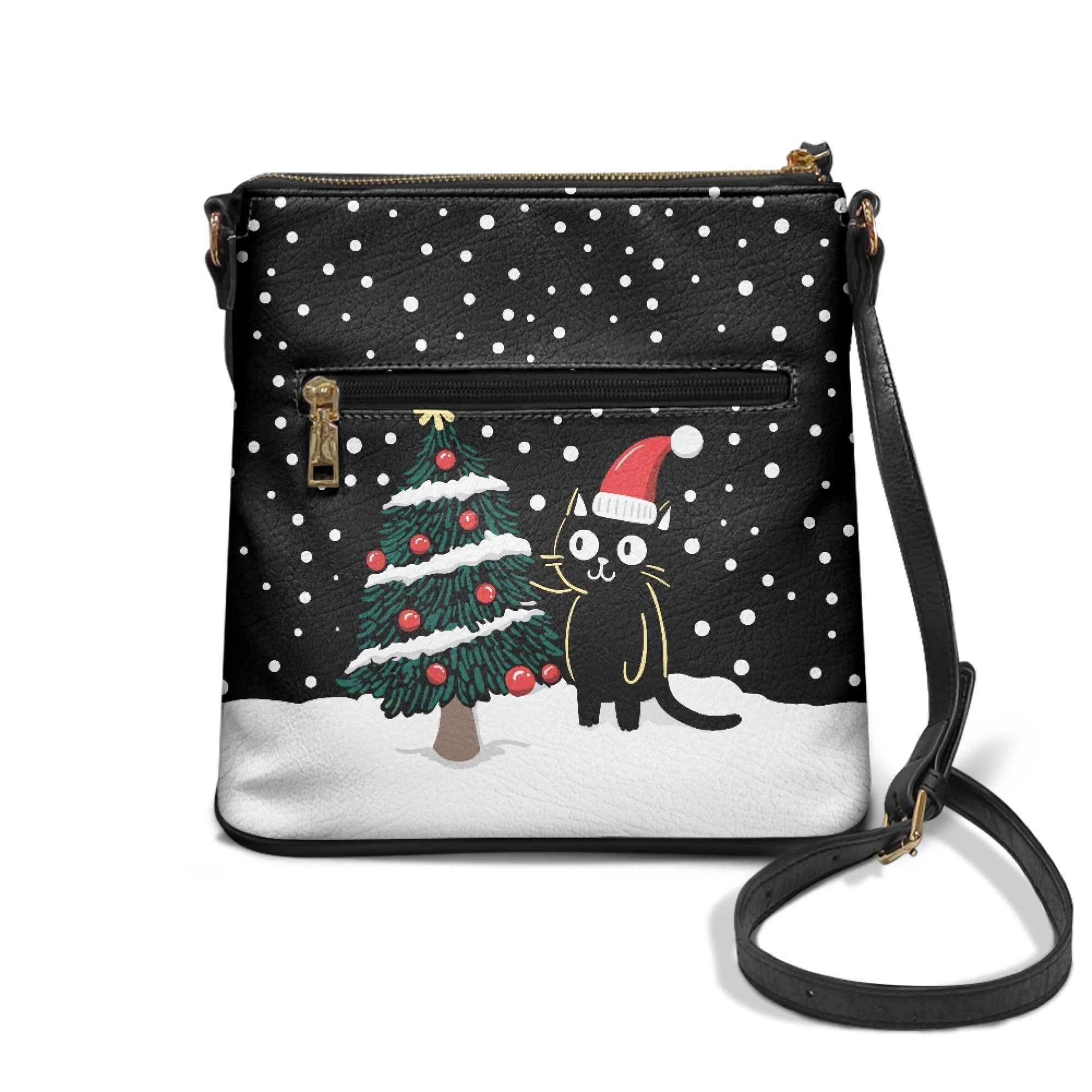 ZUXONGSY Christmas Cat Tree Snowflake Print Shoulder Bag for Women Lightweight Crossbody Purse Mini Satchel with Adjustable Wide Strap for Shopping Business