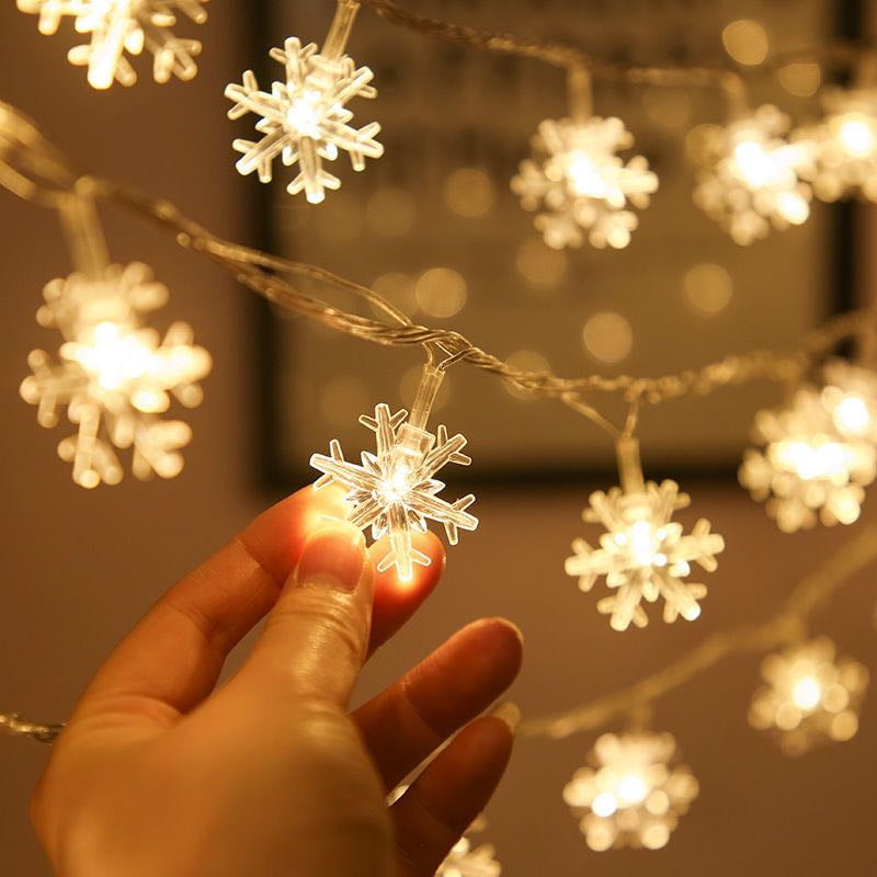 Christmas LED Snowflake Star String Lights Battery Operated Hanging Ornaments 