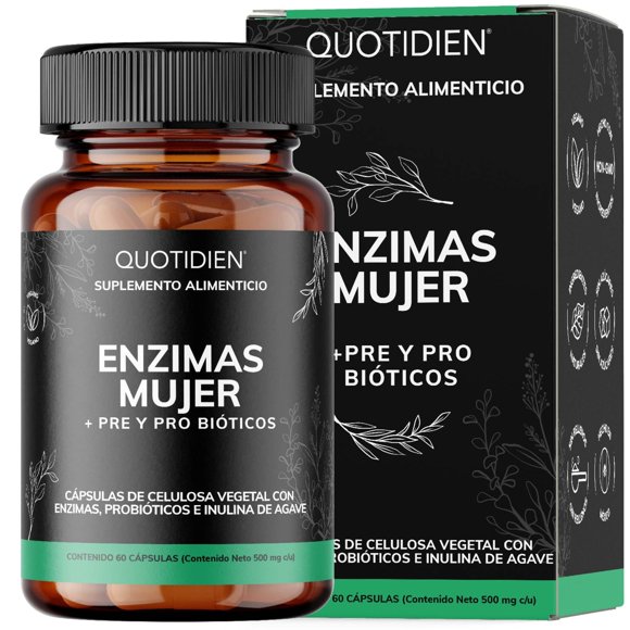 Enzimas digestivas - Probióticos y Prebióticos - Fibra - Vegano premium - Digestive Enzymes - Vitaminas Hombre / Mujer - Quotidien - Slim - 60 cápsulas