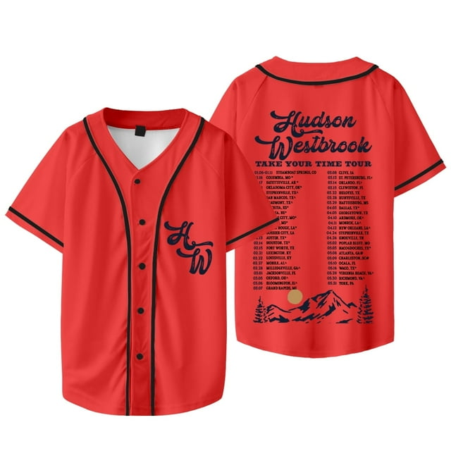 Hudson Westbrook Take Your Time Tour Merch Veste de Baseball Tee Unisexe Col en V Manches Courtes T-Shirts, Style 7,L