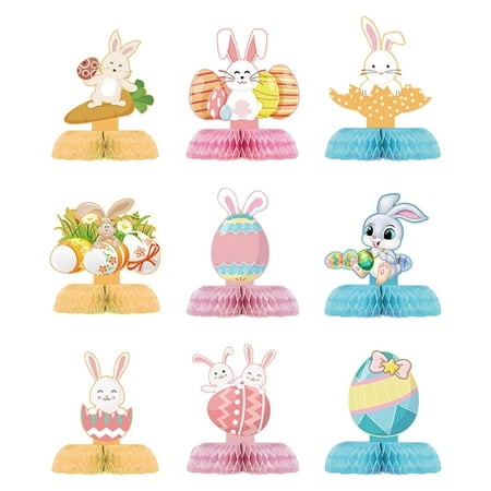 9 Pieces Easter Honeycomb Decorations Easter Bunny Egg Centerpieces Table Decor