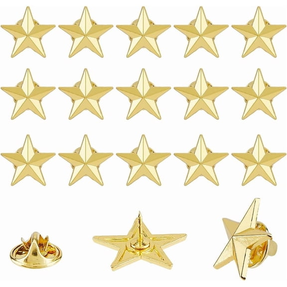 Gold 30Pcs Star Badge Lapel Pin 0.78inch/20mm Military Award Pins Pentagram Alloy Brooch Memorial Day Backpack Lapel Pin for Men Labor Day Party Costume Decorations